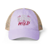 Women's Washed Mesh-Back Cap She Rides Wild Embroidered
