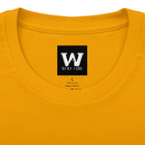Yellow crew neck T-shirt with Wolf Claw logo patch on chest
