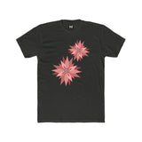 Black crew tee with pink and coral flower graphic on front