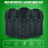 Men Side Lace Leather Style Biker Motorcycle Leather Vest Gun Pockets Carry Arms