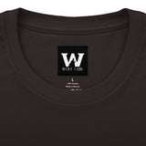 Black crew tee neckline with Wolf Claw logo patch and “100% Cotton” tag