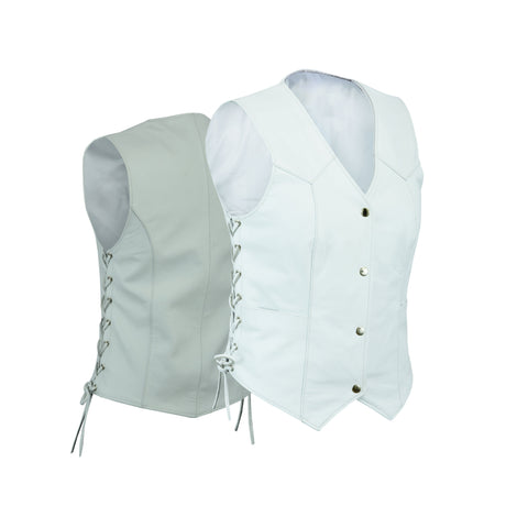 Women's White motorcycle Biker Club Concealed Carry Leather Vest