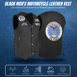 Airforce Black Men's Genuine 7 Pocket Motorcycle Biker Leather Vest