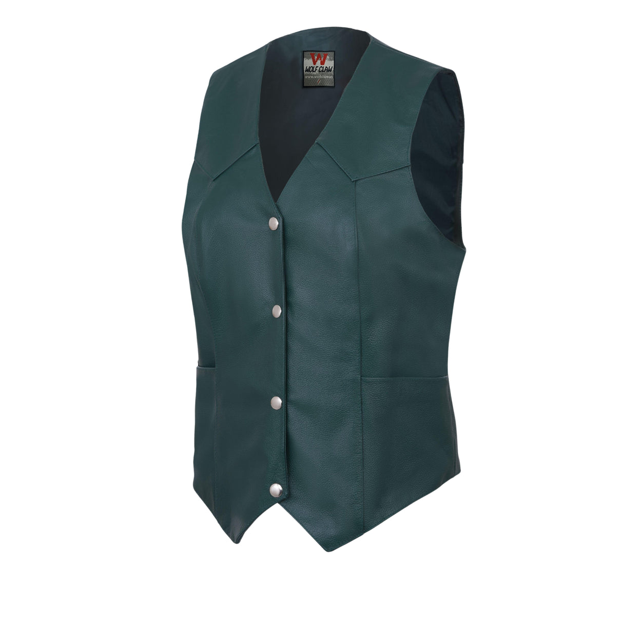 Ladies Women soft green leather biker motorcycle vest concealed carry style