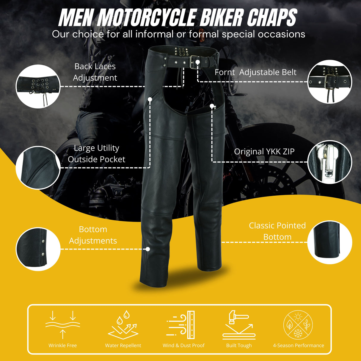Renegade thermal lined motorcycle leather chaps