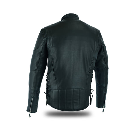 TALL Black Racer Leather Biker Jacket (longer sleeve & back length)