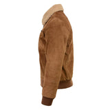 Men's Suede Leather Vintage Bomber Jacket With Shearling Collar