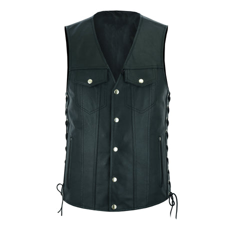 Men Side Lace Leather Style Biker Motorcycle Leather Vest Gun Pockets Carry Arms