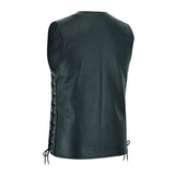 Men Side Lace Leather Style Biker Motorcycle Leather Vest Gun Pockets Carry Arms
