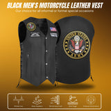 Army Black Men's Genuine 7 Pocket Motorcycle Biker Leather Vest