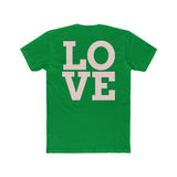 Green crew tee back with large 'LOVE' lettering graphic