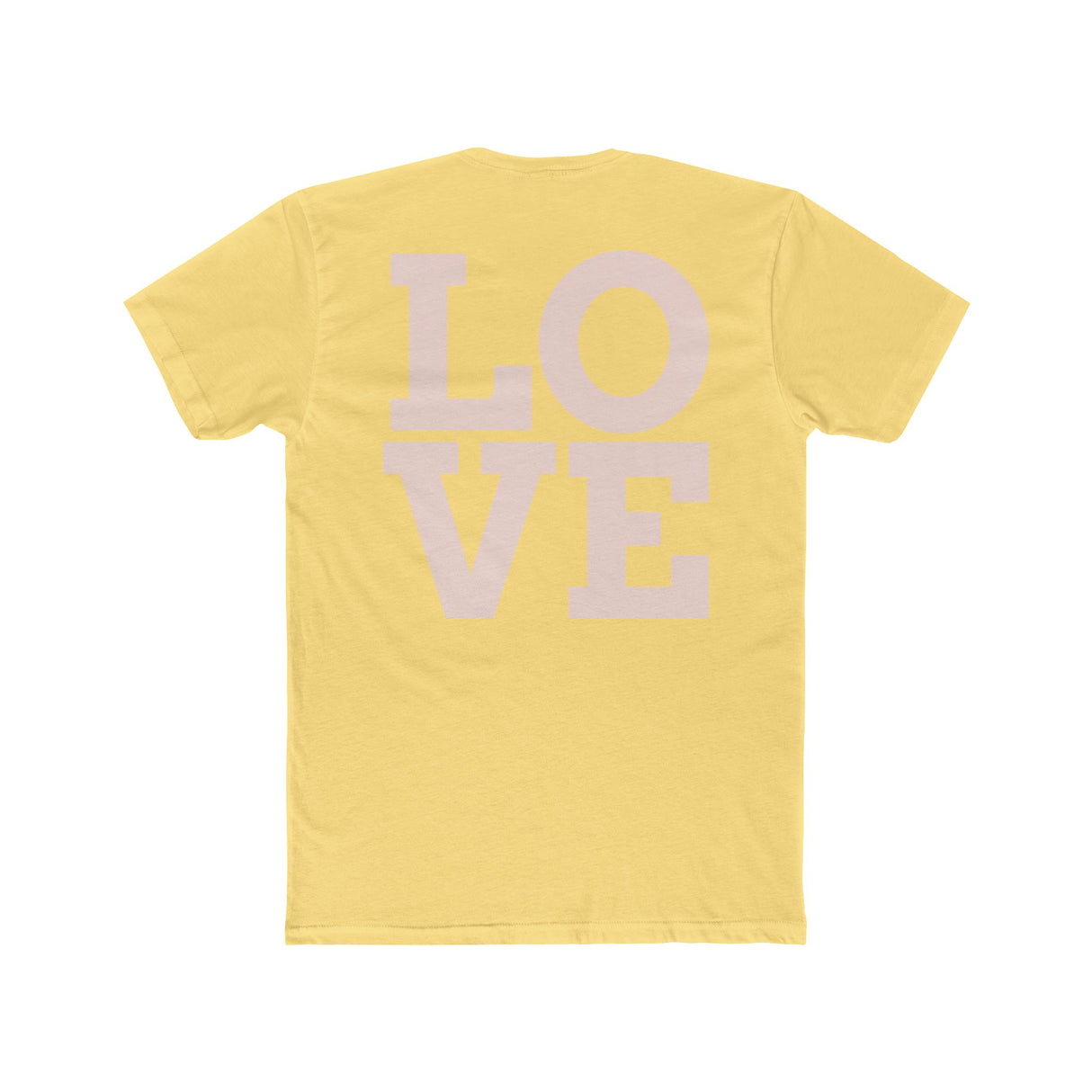 Yellow crew neck T-shirt with large LOVE graphic on back