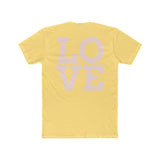 Yellow crew neck T-shirt with large LOVE graphic on back