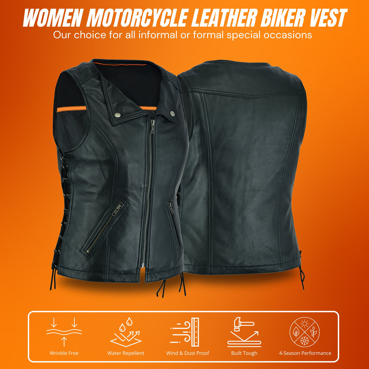 The REB-VIX Ladies Revealing Side Laces Leather Vest