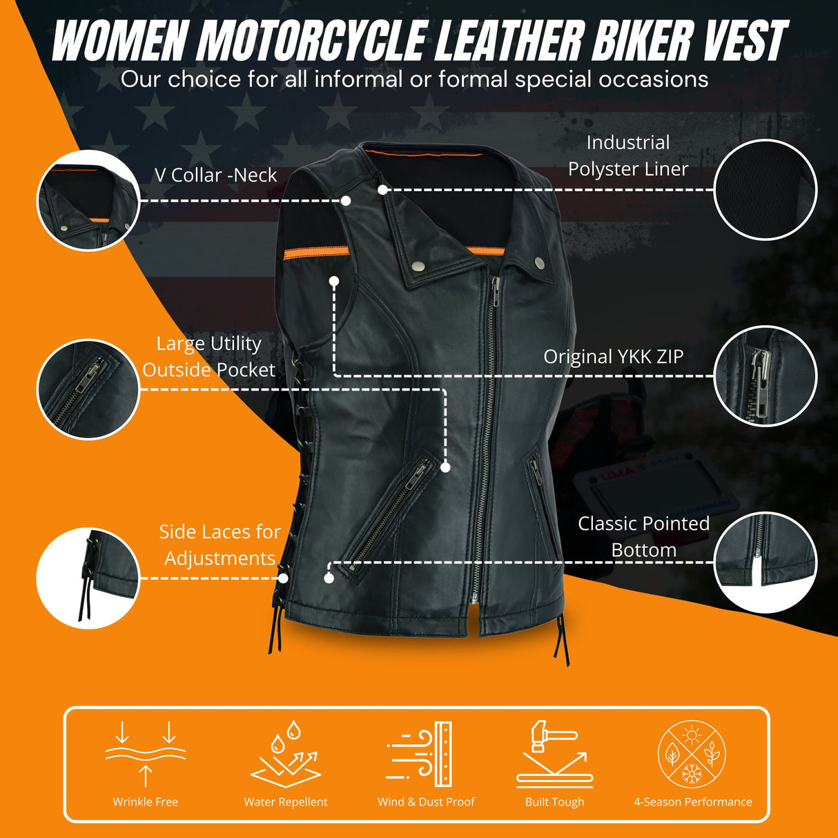 The REB-VIX Ladies Revealing Side Laces Leather Vest