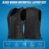 WCWV55841SPT Black Women's Side Lace Front Zipper leather motorcycle Vest