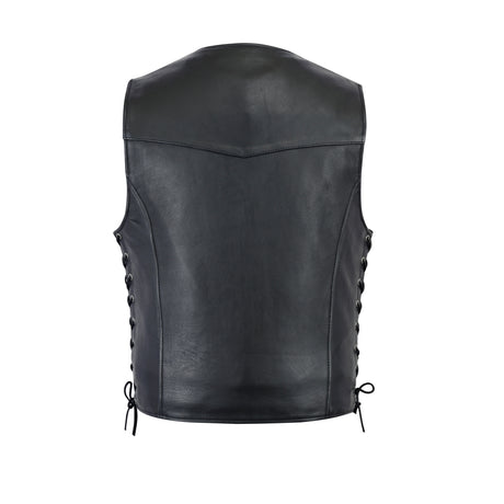 Men’s Leather Vest with Straight Bottom & Gun Pocket Rugged Biker Vest