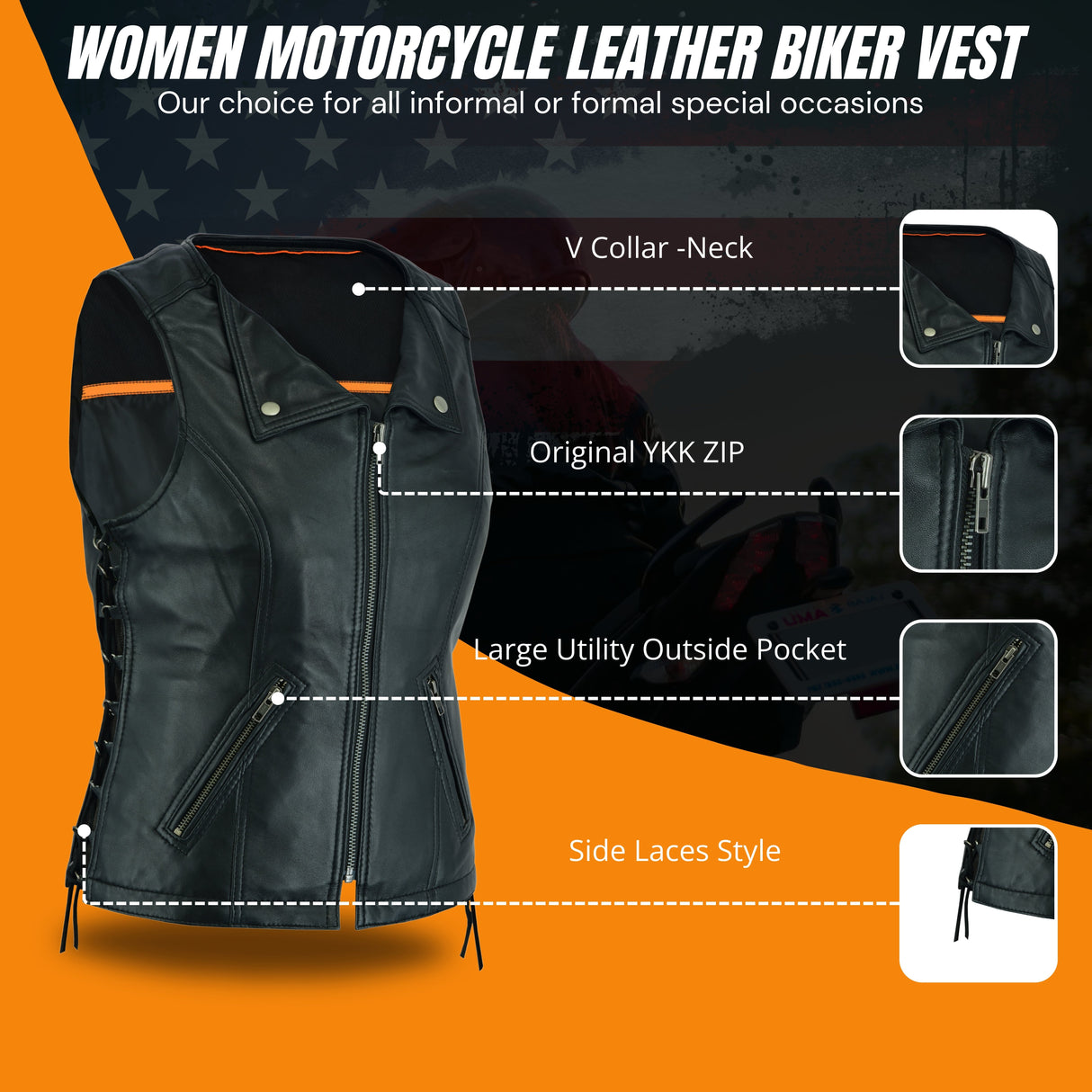 The REB-VIX Ladies Revealing Side Laces Leather Vest