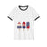 White ringer T-shirt with dark trim and patriotic popsicle graphic on the front