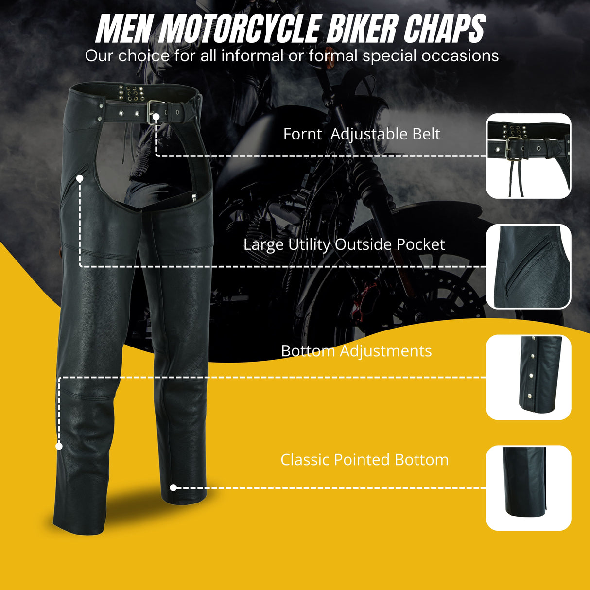 Renegade thermal lined motorcycle leather chaps