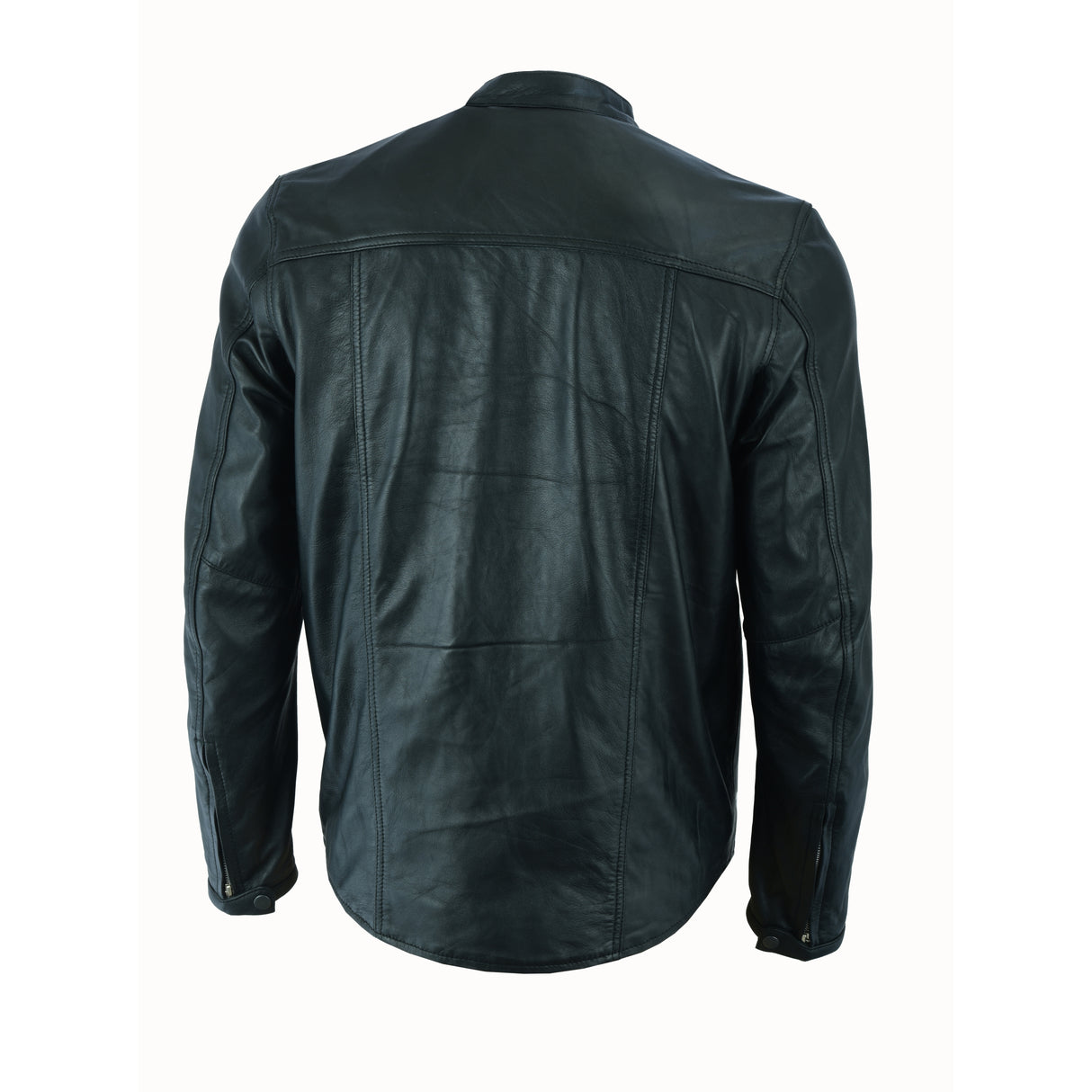Black Mandarin Collar Leather Shirt