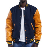 Royal Blue & Yellow Leather Sleeves Varsity Letterman Jacket