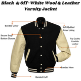 Black Wool Varsity Jacket with Off-White Leather Sleeves
