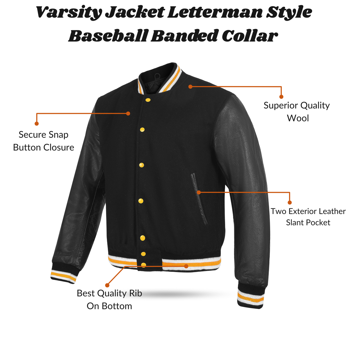 Varsity Jacket Letterman Style Baseball Banded Collar