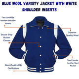 Blue Wool Varsity Jacket With white Shoulder Inserts