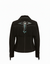 Women’s Black Suede Western Fringe Jacket with Beads – Cowboy Style