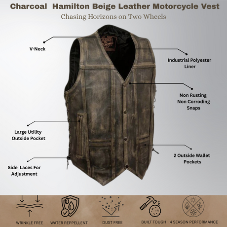 WC0453RUB-BRN Antique Brown Men's Leather Vest 10 Pockets Biker Real Cowhide - Men Leather Vests - Back View