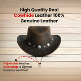Brown Leather Cowboy Western Hat with Conchos & Leather Band