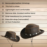 Brown Leather Cowboy Western Hat with Conchos & Leather Band