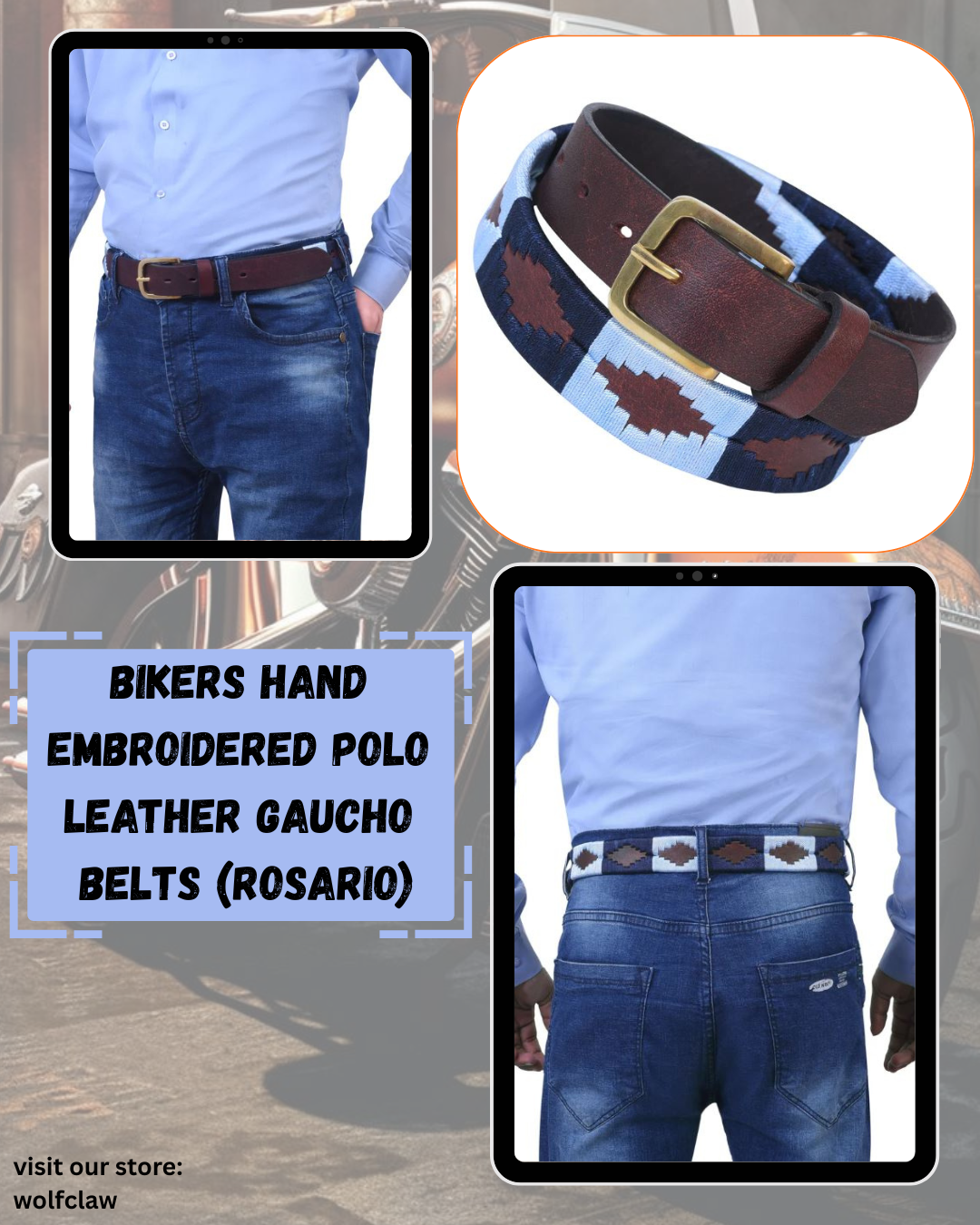 Bikers Hand Embroidered Polo Leather Gaucho Belts (ROSARIO)