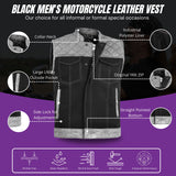 Men's Grey Black Cross Stitch Club Style Denim Vest.