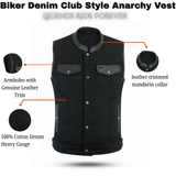 Biker Denim Club Style Anarchy BLACK Vest with Conceal Carry Pockets both sides