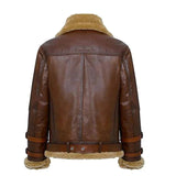 Men's Bomber Brown Leather Shearling Jacket-Classic Winter Outerwear