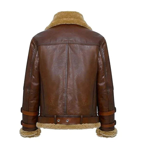 Men's Bomber Brown Leather Shearling Jacket-Classic Winter Outerwear