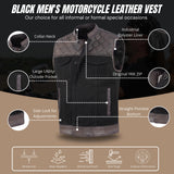 Men's Distressed Brown Black Cross Stitch Club Style Denim Vest.