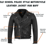 Old School Police Style Motorcycle Leather Jacket Rub Buff