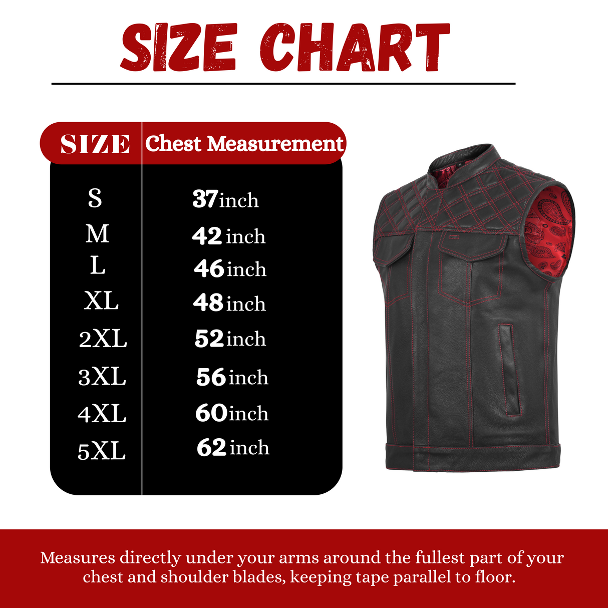 Men's Red Cross Stitch Club Style Cow Natural Leather Vest