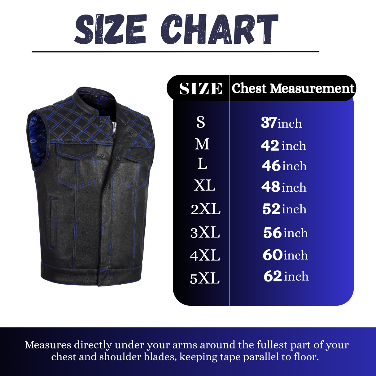 Men's Cross Stitch Club Style Cow Natural Leather Vest - Black/Blue
