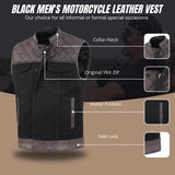 Men's Distressed Brown Black Cross Stitch Club Style Denim Vest.