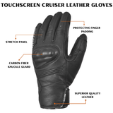 Touchscreen Protective Cruiser Leather Gloves with Non-Slip Grip