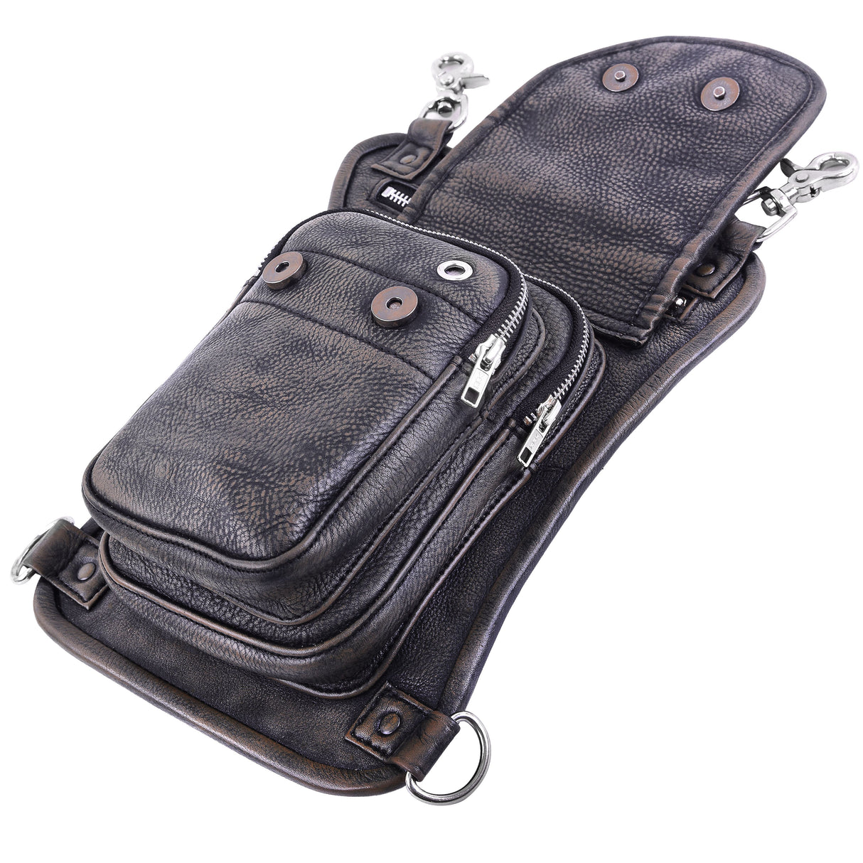Distressed Brown Drop Leg Leather Thigh Bag