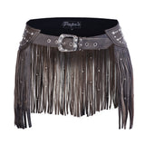 Women Distressed Brown Tassel  Leather Hip Belt