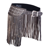 Women Distressed Brown Tassel  Leather Hip Belt
