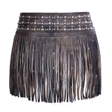 Women Distressed Brown Tassel  Leather Hip Belt