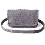 WC15108 Gray Studded Buffalo hide Leather Hip Clip Purse Bag | Women Waist Fanny Pack Motorcycle - Leather bags - Front View