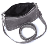 WC15108 Gray Studded Buffalo hide Leather Hip Clip Purse Bag | Women Waist Fanny Pack Motorcycle - Leather bags - Side & Angle View